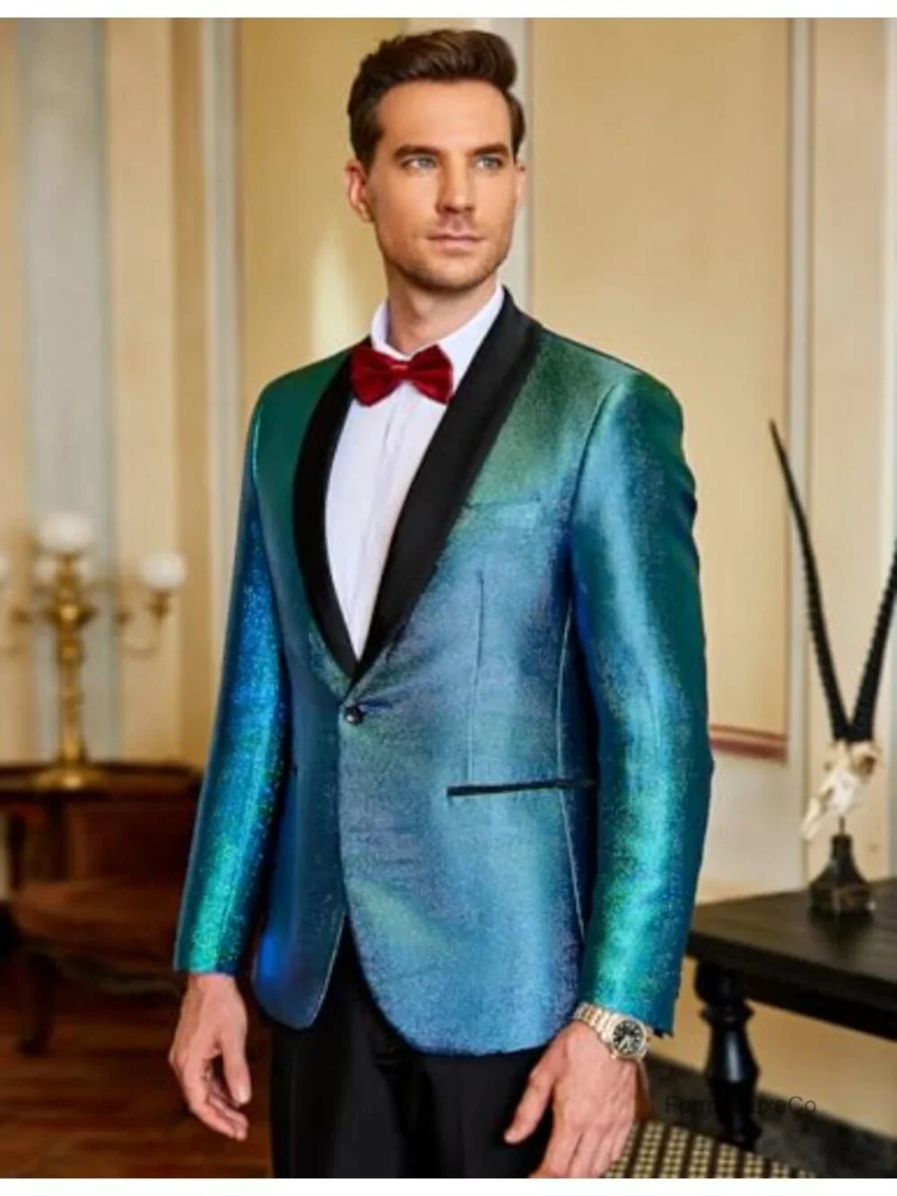 Men's Tuxedo Jacket Slim Fit Shawl Lapel Sequined Blazer